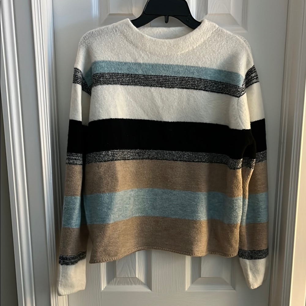 Blue and Black Crew Neck Sweater with Classic Stripes